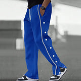 WIAOFELLAS  -  Daily Casual Loose Men Pant Buttons Patchwork Design Streetwear Straight Leg Trousers Lace-up Elastic Waist Harajuku Track Pants
