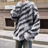 WIAOFELLAS  -  Hong Kong style lazy striped contrasting sweater for men in autumn and winter fashion brand versatile casual loose jacket