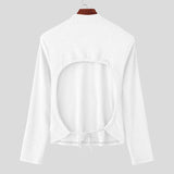 WIAOFELLAS  -  Men T Shirt Solid Color Turtleneck Long Sleeve Hollow Out Backless Male Tee Tops Streetwear Sexy Fashion Unisex T-shirts