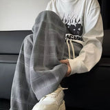 Wiaofellas  -  Spring Plaid Distressed Baggy Pants For Men Casual Sports Loose Straight-Leg Sweatpants High Street Fashion Y2K Trousers