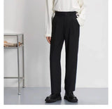 WIAOFELLAS  -  Light luxury Solid Suit Pants Men Loose straight Trousers Fashion Business Society Korean Casual Pants Adjustable Waist Belt