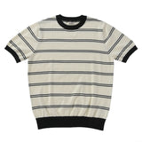 Wiaofellas  -  Pure cotton horizontal stripes men's knitted T-shirt business casual commuting American retro short sleeve summer