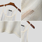 WIAOFELLAS  -  Men Tank Tops Mesh Sleeveless Hollow Out Casual Male Vests Streetwear 2025 Solid See Through Summer Sexy Men Clothing