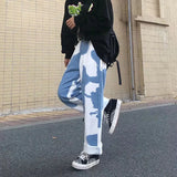 Wiaofellas  -  Trend Brand Gradient Tie Dye Jeans for Men Loose Fit Plus Size High Street Couple Wide Leg Straight Leg Camouflage Dad