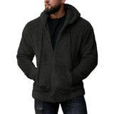 WIAOFELLAS  -  Autumn Winter Men's Fleece Hoodie Coats Solid Hooded Jackets Casual Loose Zipper Pocket Hoody Outwear Male Outdoor Sports Coats