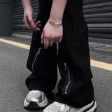 WIAOFELLAS  -  American High Street Style Zipper Design Jeans For Men 2025 Spring And Autumn New Fashion Trend Dark Style Flared Wide-Leg Pants