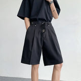 WIAOFELLAS  -  Summer Suit Shorts Men Fashion Social Mens Dress Shorts Korean Loose Black Ice Silk Shorts Mens Office Formal Shorts M-2XL