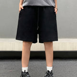 Wiaofellas  - Streetwear Letter Foam Broken Terry Summer Drawstring Shorts for Men and Women Summer Wide Leg Casual Oversized Five Point Pants