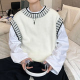 WIAOFELLAS  -  Sweater Vest Men's Round Neck Pullover Sewn with Famous Thread Knitted Sweater Sleeveless Camisole Versatile and Trendy Vest