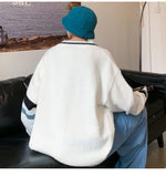 WIAOFELLAS  -  Autumn Winter New Men's Korean Loose Knitted V-neck Casual Sweater Outdoor Fashion Trend Comfortable Breathable Hoodie