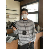 WIAOFELLAS  -  Men's Retro Lazy Style Stripes Contrasting Color Thin Sun Protection Long-sleeved Shirt Men's and Women's Breathable Tops