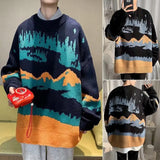 Wiaofellas  -  Autumn Winter Sweater Knitwear Men Pullover Korean Style Male Sweater Loose Knitted Sweater Trend Thick Top Mens Clothing B101