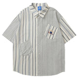 WIAOFELLAS  -  Retro Vertical Stripe Color Blocking Short Sleeve Shirt For Men Loose Versatile Fashion Casual Loose Summer Hawaiian Shirt Tees