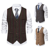 WIAOFELLAS  -  New Men's Retro Single Breasted Casual Suit Vest Fashion Stripe V-neck Vest Trendy Men