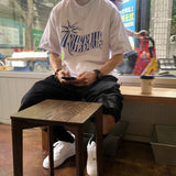 WIAOFELLAS  -  Spring And Summer New Style Trendy T-Shirt For Men Retro Coconut Tree Pattern Y2k Casual Fashionable Simple Cotton Top