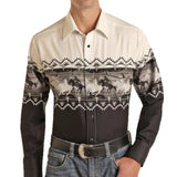 Wiaofellas  -  Men's Retro Western Striped Shirt Casual Short Sleeve Button-Up Cowboy Style Shirt