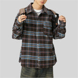 WIAOFELLAS  -  Retro Plaid Shirt Men Harajuku Cotton Long Sleeve Shirt Men Streetwear Hip Hop Oversized Unisex Casual Spring Autumn Shirts