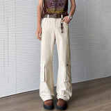 WIAOFELLAS  -  Simple Men's Casual Trousers Solid Color Multi Pockets Zipper Splicing Straight New Wide Leg Male Pants Summer 24K3872