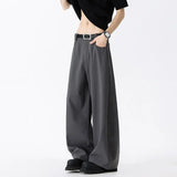 WIAOFELLAS  -  Fashion Summer Men's Solid Color Straight Loose Blazer Pants Trendy American Style Wide Leg Trousers Male