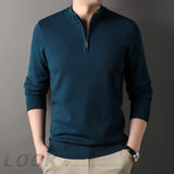 Wiaofellas  -  High-quality Men's Half-high Collar Zip-up Sweater, Solid Color Business Casual Stretchable Casual Warm Pullover.M-4XL