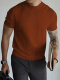 Wiaofellas  -  Summer New Men's Cool Breathable Knit T Shirt  Slim Fit Mock Neck Short Sleeve Casual Workwear Top