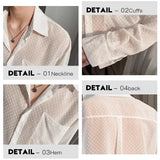 WIAOFELLAS  -  Spring Summer Lace See-through Shirts Blouse Men Sexy Lapel Long Sleeved Nightclub Men's Shirt Fashion Handsome Mens Clothing