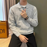 WIAOFELLAS  -  Korean New Men's Polo Neck Sweater Luxury Knitted Long Sleeve Pullover Autumn Casual Solid Color Streetwear Leisure Knitwear Top