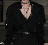 WIAOFELLAS  -  Men's 2025 Spring New Handsome Solid Color Metal Design Shirts Trendy High-end Niche Tops Men's Detachable Long Sleeves Shirt