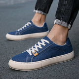 Wiaofellas  -  Japanese Style Cowboy Blue Men Canvas Sneakers FLat Non-slip Men's Vulcanized Shoes Breathable Low Cut Skateboard Shoes for Man