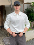 Wiaofellas  -  Men's Long Sve  irt Patchwork White Flower ey American Sle Street Hard Man Autumn Heavyweight Sweatirt T-irt