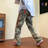 Wiaofellas  -  High Street Hiphop Camouflage Work Pants for Men and Women Trendy Brand Zipper Slit Couple Pendant Straight-leg Casual Trousers