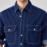 WIAOFELLAS  -  American Vintage Men's Denim Shirt Safari Style Double Pocket Lapel Long Sleeve Top Spring Autumn Fashion Streetwear Shirts Male