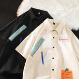 WIAOFELLAS  -  Casual Polo Shirt Black Beige Cartoon Pattern Shirt Men Unisex Classic Short Sleeve Top Shirt Streetwear Couple Button Top