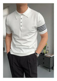 WIAOFELLAS  -  Fashionable temperament lapel polo shirt casual slim fit white short-sleeved knitted sweater high elasticity and comfort