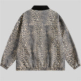 WIAOFELLAS  -  Retro Leopard Jacket Men Streetwear Patchwork Washed Jacket Coat Men Hip Hop Y2K Oversized Harajuku Stand Collar Unisex Jackets
