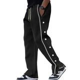 WIAOFELLAS  -  Daily Casual Loose Men Pant Buttons Patchwork Design Streetwear Straight Leg Trousers Lace-up Elastic Waist Harajuku Track Pants