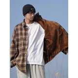 WIAOFELLAS  -  American retro plaid shirt men's autumn and winter thickened and fleece warm, trendy loose and casual long-sleeved shirt jacket