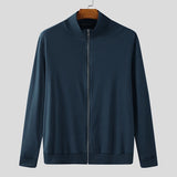 WIAOFELLAS  -  Men Sweatshirts Solid Color Stand Collar Long Sleeve Zipper Male Cardigan Streetwear Autumn Fashion Casual Hoodies