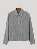 WIAOFELLAS  -  Fashion Vertical Striped Short Shirt For Men Streetwear Oversized Loose Long Sleeved Lapel Top Spring Autumn Versatile Shirts