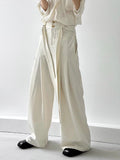 WIAOFELLAS  -  Trendy High Waist Drawstring Trousers Mens Streetwear Stylish Pleated Suit Pants Spring Autumn Casual Solid Color Loose Trousers