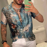 Wiaofellas  -  Flower shirt, casual short sleeved polo shirt, irregular casual shirt, men's breathable polo shirt, men's clothing