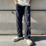 Wiaofellas  -  Mens Casual Pleated Straight Pants Genderless Summer New Arrival Fashion Personalized Solid Color Versatile Pants Unisex