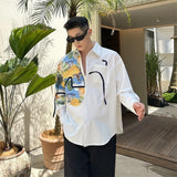 WIAOFELLAS  -  Fashion 2025 Summer Men‘s Irregular Print Bandage Design Casual Shirts Trendy Single-breasted Long Sleeves Tops Male