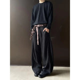 WIAOFELLAS  -  Retro cleanfit plaid belt design sense scimitar trousers men's casual pants high-end wide-leg drooping western men