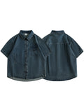 WIAOFELLAS  -  Retro Denim Shirts For Men Chinese Style Tang Costume Short Sleeved Top Jacket Coat Summer Oversized Loose Streetwear Shirts