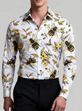 Wiaofellas  -  Men's Tropical Palm Print Long Sleeve Shirt Turn-Down Collar Slim Fit 4-Way Stretch Luxury Dress Shirt Casual Streetwear Tops