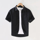 WIAOFELLAS  -  New Summer Men's Pocket Cardigan Square Collar Shirt Casual Cotton Linen Basic Short Sleeve Thin Style