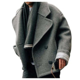 WIAOFELLAS  -  Men's Autumn Winter Double-breasted Suit Collar Woolen Coat Solid Color Long Sleeves Buttons Jacket Loose Wool Blends Tops