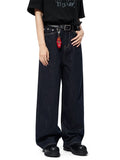 WIAOFELLAS  -  American High Street Redline Denim pants Men Spring Autumn Vintage Dark Straight Trousers Fashion Loose Back Paris Buckle Jeans