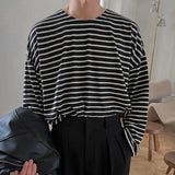 WIAOFELLAS  -  Fashion New Men's Striped Loose Casual T-shirt Summer Trendy Round Neck Long Sleeves Pullover Tops Male